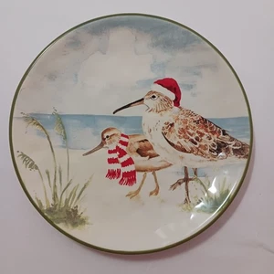 Pier 1 Christmas Beach Birds w Hat Scarf Plate 8.5" Diam. - Picture 1 of 5