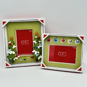 ZWEI Weihnachtsbaum und Glocken Urlaub Bilderrahmen 4"x6" Zielscheibe - Bild 1 von 7