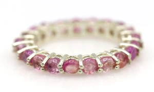Natural Pink Cabochon Spinel Ring Full Eternity Style 925 Silver Size 6 US - Picture 1 of 6
