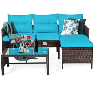 Topbuy 3 PCS Outdoor Rattan Wicker Sectional Sofa Set Patio Sofa Set - Picture 1 of 5