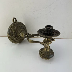 Vintage Ornate Brass Plated Wall Mounted Self Leveling/ Ship Candle Stick Holder - Picture 1 of 17