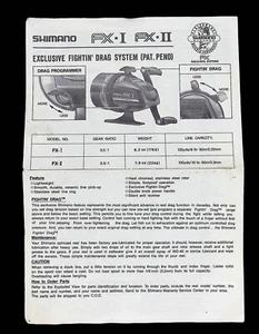 Shimano FX-I FX-II Fishing Reel Manual Parts List - Picture 1 of 4
