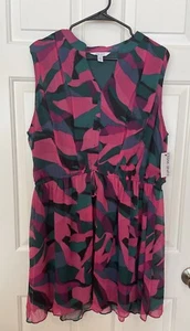 Nine West Pink Green Prism Sleeveless Peplum Wear to Work Career Dress XXL NWT - Picture 1 of 5