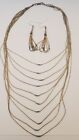 Vintage Southwestern Sterling 10 Strand Liquid Silver Necklace and Earrings
