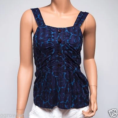 Marc by Marc Jacobs Blue & Black Floral Cotton Tank $228 US0  - Image 1 of 4