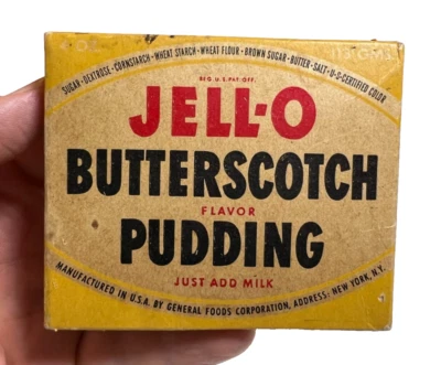 Antigua caja de pudín caramelo gelatina gelatina vintage años 40 General Foods Nueva York Foto 1 de 4