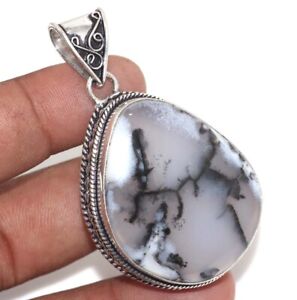 Dendritic Opal 925 Silver Plated Handmade Vintage Pendant 2.1" Ethnic Gift GW