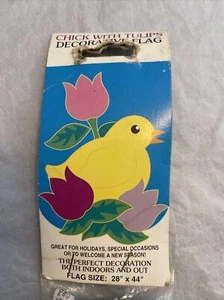 Yellow Chick W/Tulips Spring, Easter Large House Garden Flag- NEW/FREE SHIPPING! - Picture 1 of 4