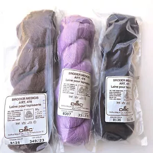 3 HKS VINTAGE DMC BRODER MEDICIS VIRGIN WOOL THREAD 623 YDS EA: VIOLET + BM - Picture 1 of 1