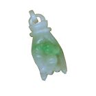 Green Jade Pendant With Craved Buddha Hand Holding Holy Bead n543