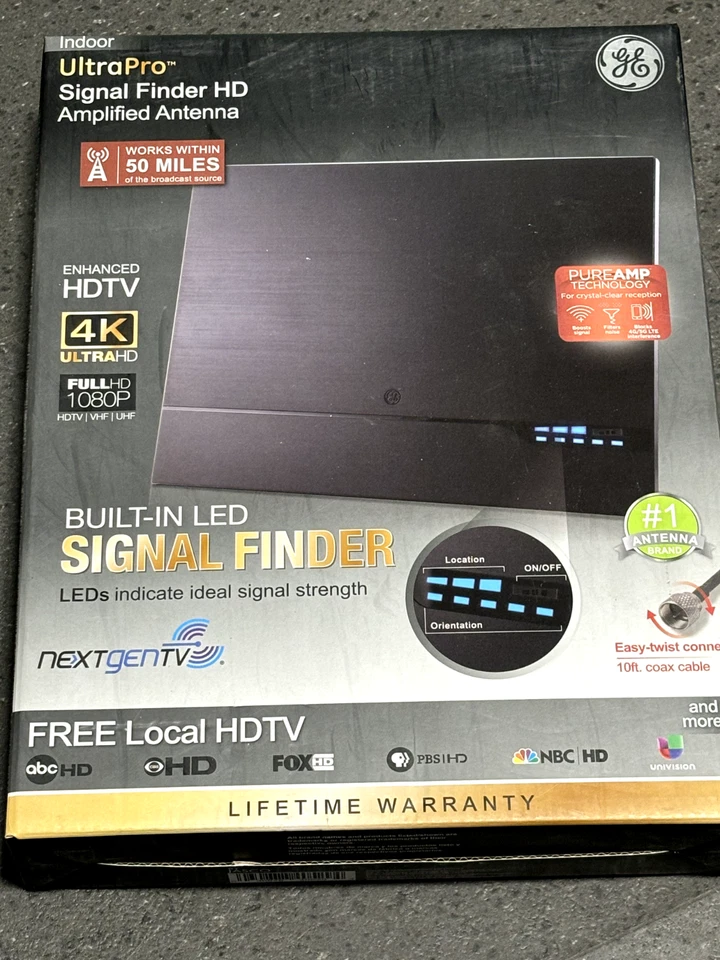 GE 40529 UltraPro Signal Finder HD Amplified Antenna 60 Mile Range 4k 1080p