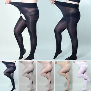 300lbs Plus Size Women Shiny Glossy Pantyhose Sheer Stockings Open Crotch Tights