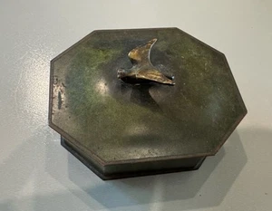 1940s Art Deco Bronze Box with Bird In Flight On Hinged Lid Made in Denmark - Picture 1 of 8