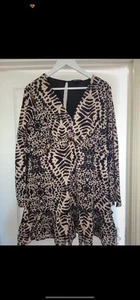 New Look Black And Brown Animal Print Chiffon Mini Dress Size 14 - Picture 1 of 5