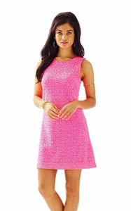 Abito Lilly Pulitzer Callie Shift pizzo a traliccio in Kir rosa reale donna grande - Foto 1 di 8