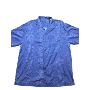 Tommy Bahama Silk Shirt Men's Blue Tropical Hawaiian Button Down Large Print - Picture 1 of 8