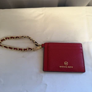 Michael Kors Carmesí Rojo Jet Set Dije Pequeño Cuero Cadena de Identificación Portatarjetas $128 - Imagen 1 de 15