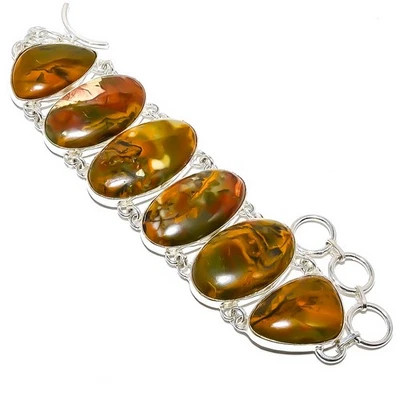 Pulsera étnica de plata de ley 925 de jaspe de selva tropical 7,99" TB4308-211 Foto 1 de 4