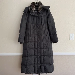 London Fog Maxi Puffer Down Jacket Womens Size Medium Gray Faux Fur Hood Trim - Picture 1 of 15