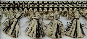 NASTRO NAPPA PANNA SALVIA NERA 3" TESSUTO FRANGE BORDO 25 IARDE - Foto 1 di 1