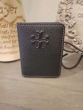 Tory Burch Thea Slim Card Case Black Pebbled Leather NWT $138