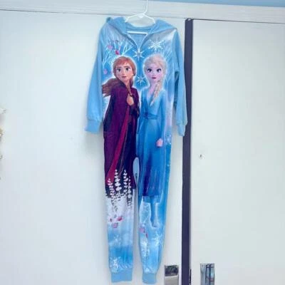 Lindo pijama con capucha azul manga larga para niñas Disney Frozen ll talla pequeña de una pieza Foto 1 de 4