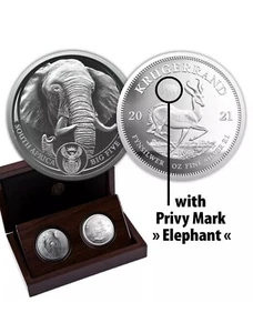 Silbermünzen Big Five 2 Elefant und Krügerrand 2x1 Oz PP 2021 Neu - Bild 1 von 8