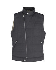 Brunello Cucinelli Asymmetric Zip Padded Vest in Grey Wool INTM
