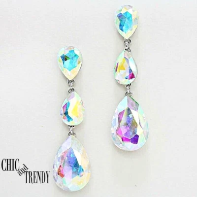 PENDIENTES ARAÑA GRUESOS CRISTAL AURORA BOREAL CRISTAL GRADUACIÓN JOYERÍA FORMAL* Foto 1 de 2