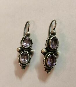 Artisan Crafted Handmade Sterling Silver & Natural Amethyst Oxidized Earrings
