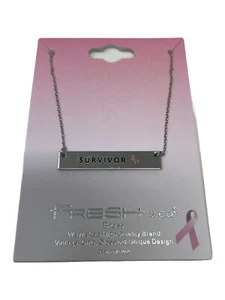 Rhodium Engraved Message "Survivor" Pendant Necklace Breast Cancer Awareness - Bild 1 von 2