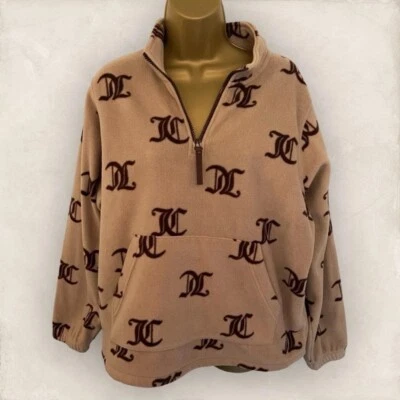 Juicy Couture Womens Beige Brown Soft Fleece Zip Neck Top, Central Pocket UK 12 - Image 1 of 4