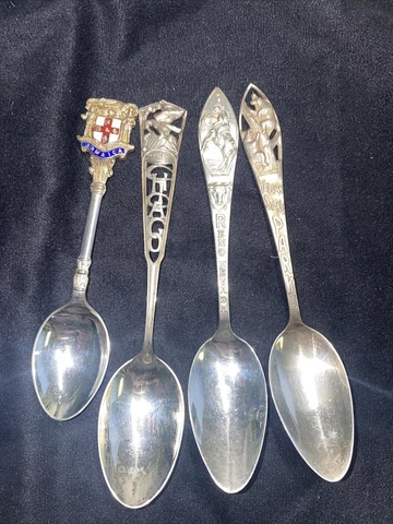 Four Antique And Unique Sterling Silver Spoons- Beautiful!!! Cover