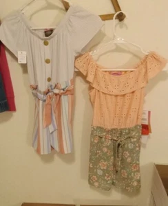 Paper Doll Girls Romper Ribbed Top-Striped Paperbag Waist Shorts Sz Medium 10/12 - Picture 1 of 13