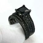 3ct Princess Cut Lab Created Black Diamond Bridal Set Ring 14k Black Gold Plated