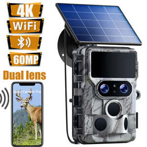 Solar 4K UHD Wildkamera 60MP WLAN Bluetooth Jagdkamera Nachtsicht DualesObjektiv