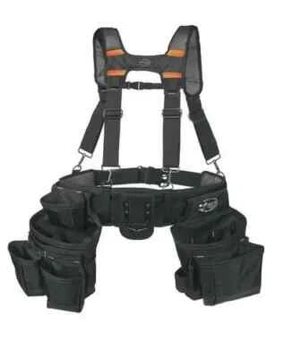 Black 18 Pocket Polyester Carpenter Suspension Tool Rig Padded Belt & Suspenders - Image 1 of 4