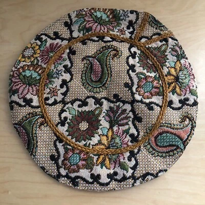 Set Of 2 Vintage Tapestry Pillow Covers Floral Paisley - Burgundy Gold 11" D - Image 1 of 4