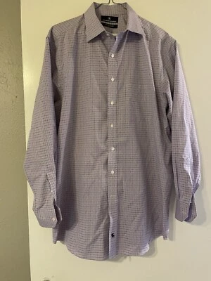 Camisa de vestir Hart Schaffner Marx para hombre azul/rojo 16/34 botón oculto algodón Pima Foto 1 de 4