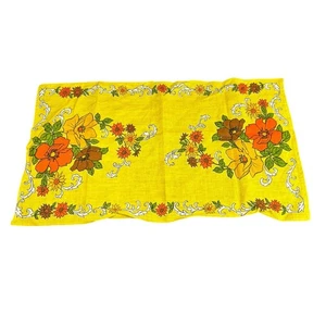 Vtg Kitchen Tea Towel- yellow, orange brown floral design- 26x15"- 70s style - Picture 1 of 6