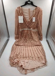 NUOVO abito Mac Duggal con paillettes e maniche da vescovo - rame - taglia 10 (#D4-C5) - Foto 1 di 7