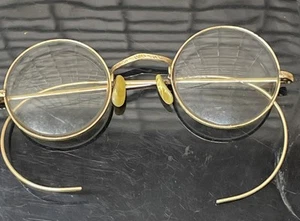Antike 14K Massiv Gelbgold Drahtrand Rund Brille Vintage Brille Orig Etui - Bild 1 von 14