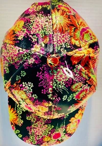 Berretto da baseball donna in raso broccato floreale ricamato cappello regolabile nero multi - Foto 1 di 4