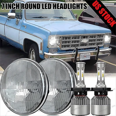 Пара круглых светодиодных фар 7 дюймов для Chevy C10 K10 K20 1975-1980 годов выпуска дневные ходовые огни дальний/ближний свет - Изображение 1 из 4