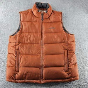 Eddie Bauer Puffer Vest Mens XL Rust Orange Goose Down Pockets Fleece Collar - Picture 1 of 18