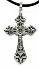 CHRISTIAN CROSS Silver Pewter Pendant Leather Necklace