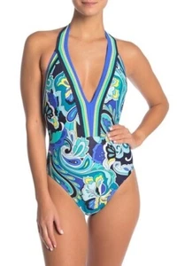 NWT $154 Sz 12 Trina Turk Ipanema Plunge One Piece Swimsuit - Picture 1 of 8
