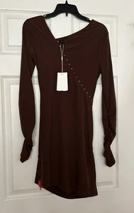 Nuevo con etiquetas Mini Vestido Helmut Lang $425 Mujer Mangas Largas Marrón Corto *Talla Pequeña* - Imagen 1 de 6