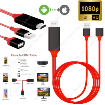 USB to HDM Cable Phone to TV HDTV AV Adapter Universal Android Type C For iPhone - Image 1 of 4