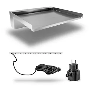 Edelstahl Wasserfall 30 cm mit LED Beleuchtung warm weiß für Mauer Gabione Wand - Bild 1 von 12